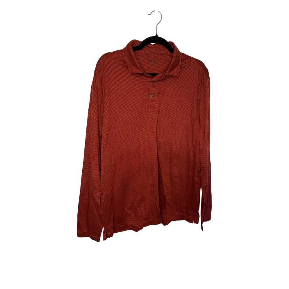 UNTUCKIT Damaschino Jacquard Long Sleeve Polo Shirt Mens XL Orange Striped
